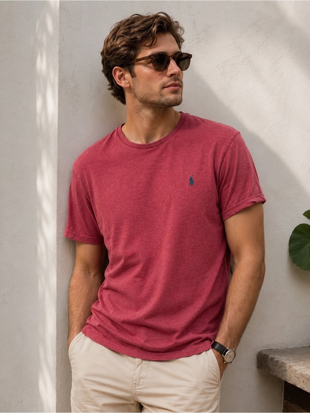 Polo Ralph Lauren Heathered Red Crewneck T-Shirt Classic Pony Logo Casual Size L